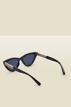 Black & Gold Chain Detail Cateye Sunglasses -Trendora Shop s23ac022mlbk c