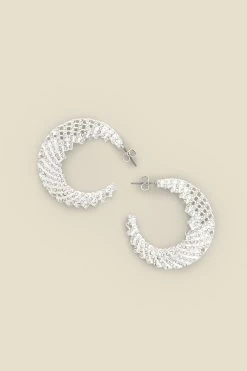 Silver Sparkly Curved Hoop Earrings