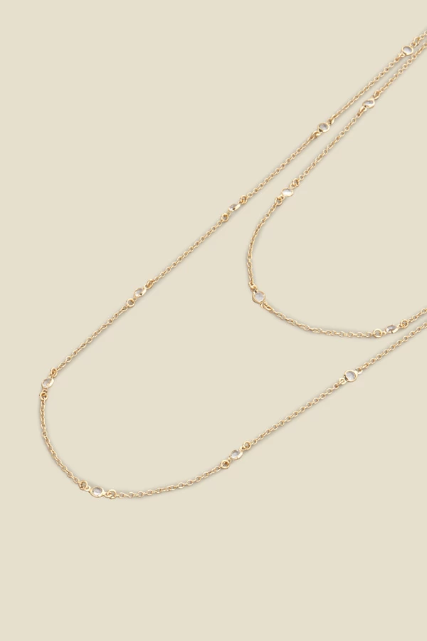 Gold Dainty Stone Long Layering Necklace 2 Gold Dainty Stone Long Layering Necklace - Image 2