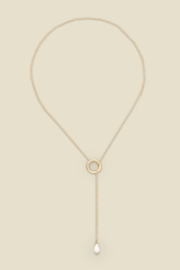 Gold Pearl Hoop Trim Necklace 2 Gold Pearl Hoop Trim Necklace - Image 2