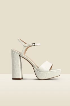 Arabella Ecru Croc Leather Platform With Block Heel