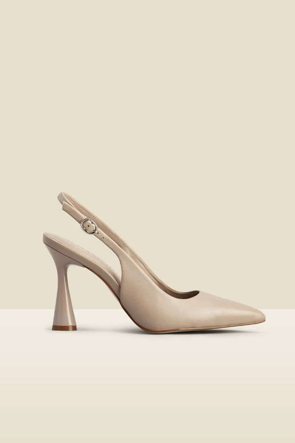 Rae Taupe Leather Flared Heel Slingback Court Shoe 1 Rae Taupe Leather Flared Heel Slingback Court Shoe