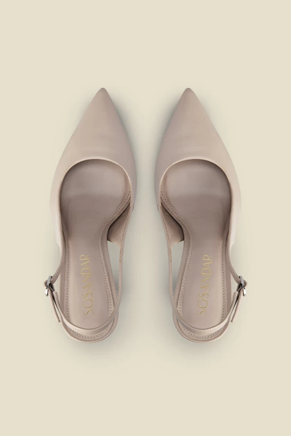Rae Taupe Leather Flared Heel Slingback Court Shoe 3 Rae Taupe Leather Flared Heel Slingback Court Shoe - Image 3