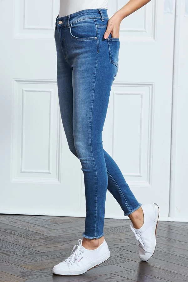 Mid Blue Raw Hem Perfect Skinny Jeans 2 Mid Blue Raw Hem Perfect Skinny Jeans - Image 2
