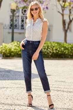 Dark Indigo Slim Leg Mom Jeans -Trendora Shop s44 bd004io s21tw137 024 1