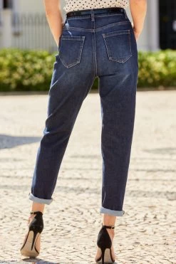 Dark Indigo Slim Leg Mom Jeans -Trendora Shop s44 bd004io s21tw137 106