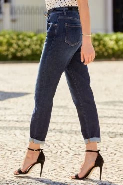 Dark Indigo Slim Leg Mom Jeans -Trendora Shop s44 bd004io s21tw137 123