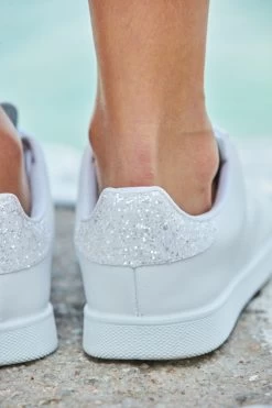 Victoria Cava White Glitter Back White Leather Trainers -Trendora Shop s44 s20dj086gran s21fw051 0126