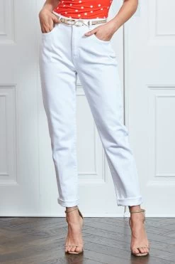 White Denim Slim Leg Mom Jeans -Trendora Shop s77 s21tj166 028
