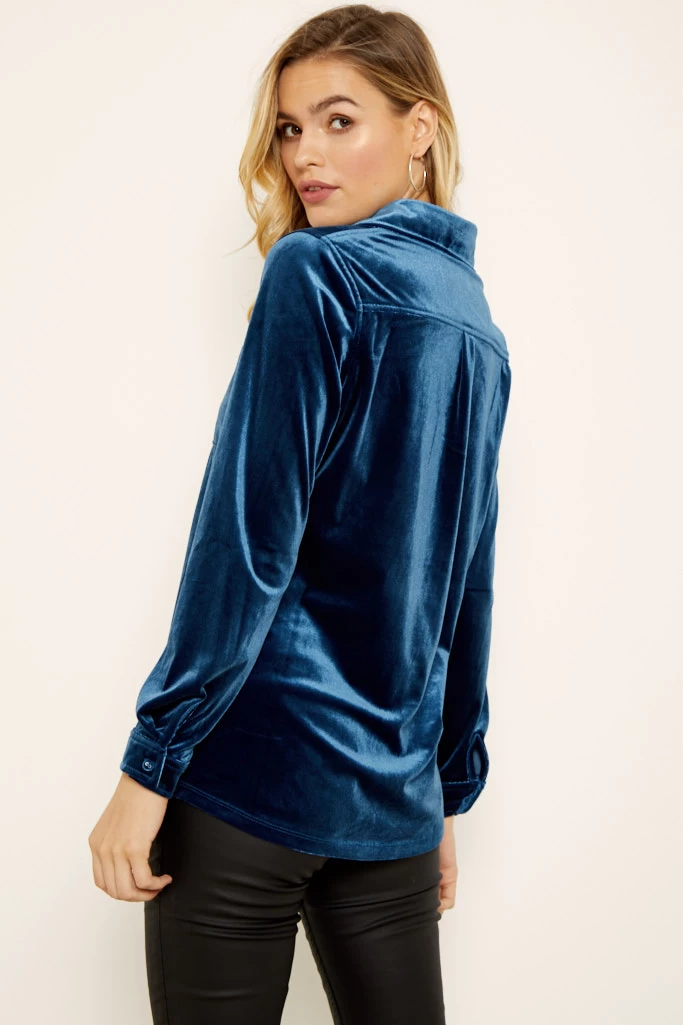 Sapphire Blue Luxe Velvet Shirt 4 Sapphire Blue Luxe Velvet Shirt - Image 4