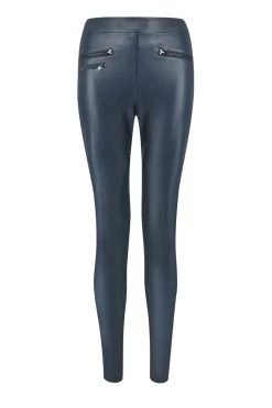 Navy Blue Leather Look Premium Leggings -Trendora Shop sa18tr03be00350010