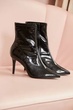 Ava Black Patent Sock Boot