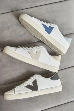 Victoria Natural V Detail Leather Trainers -Trendora Shop shoes 013