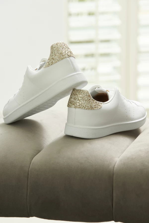 Victoria Cava Gold Glitter Back White Leather Trainers 3 Victoria Cava Gold Glitter Back White Leather Trainers - Image 3