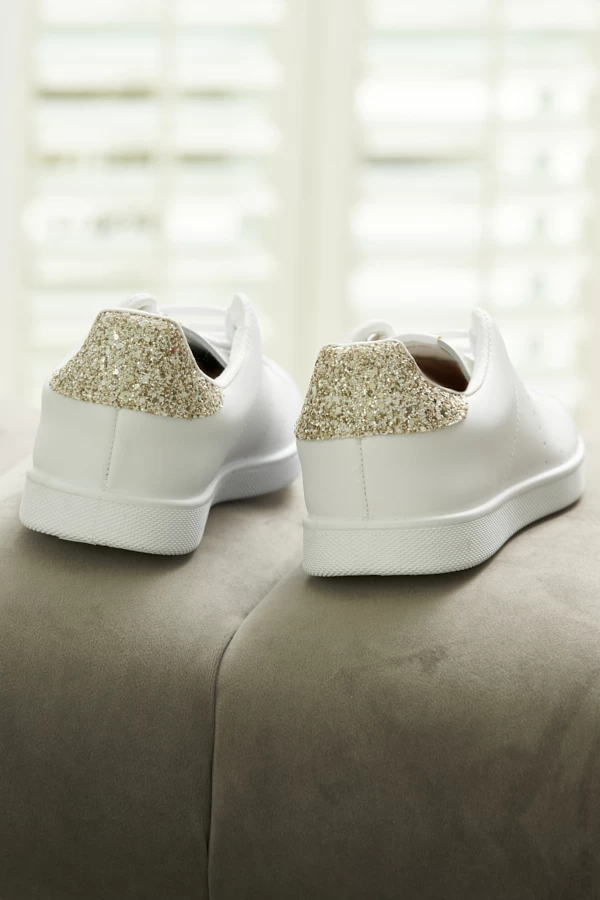 Victoria Cava Gold Glitter Back White Leather Trainers 4 Victoria Cava Gold Glitter Back White Leather Trainers - Image 4