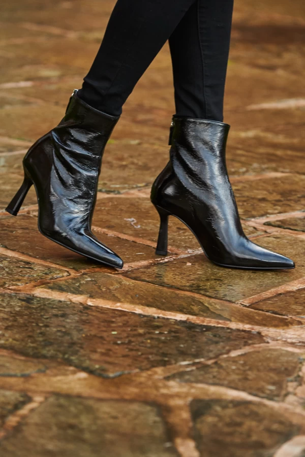Black Patent Leather Shaped Heel Ankle Boot 2 Black Patent Leather Shaped Heel Ankle Boot - Image 2