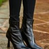 Black Patent Leather Shaped Heel Ankle Boot