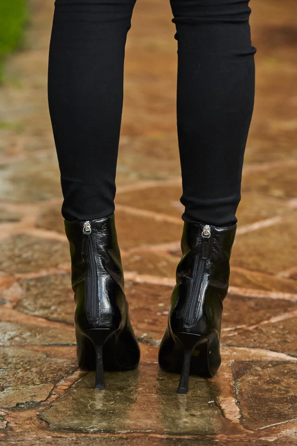 Black Patent Leather Shaped Heel Ankle Boot 3 Black Patent Leather Shaped Heel Ankle Boot - Image 3