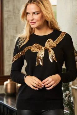 Black Gold Sequin Bow Knit Jumper 9 Black Gold Sequin Bow Knit Jumper -Trendora Shop shot 19 sa17kr25bk0001 100
