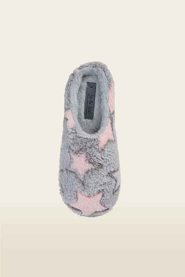 Grey Star Detail Faux Fur Mule Slippers 2 Grey Star Detail Faux Fur Mule Slippers - Image 2
