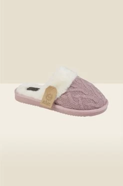 Pink Cable Knit Mule Slippers