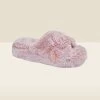 Pink Cross Strap Faux Fur Mule Slippers