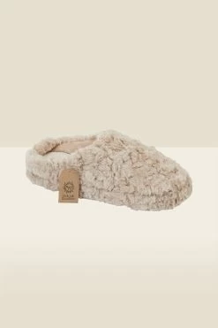 Beige Faux Fur Mule Slippers