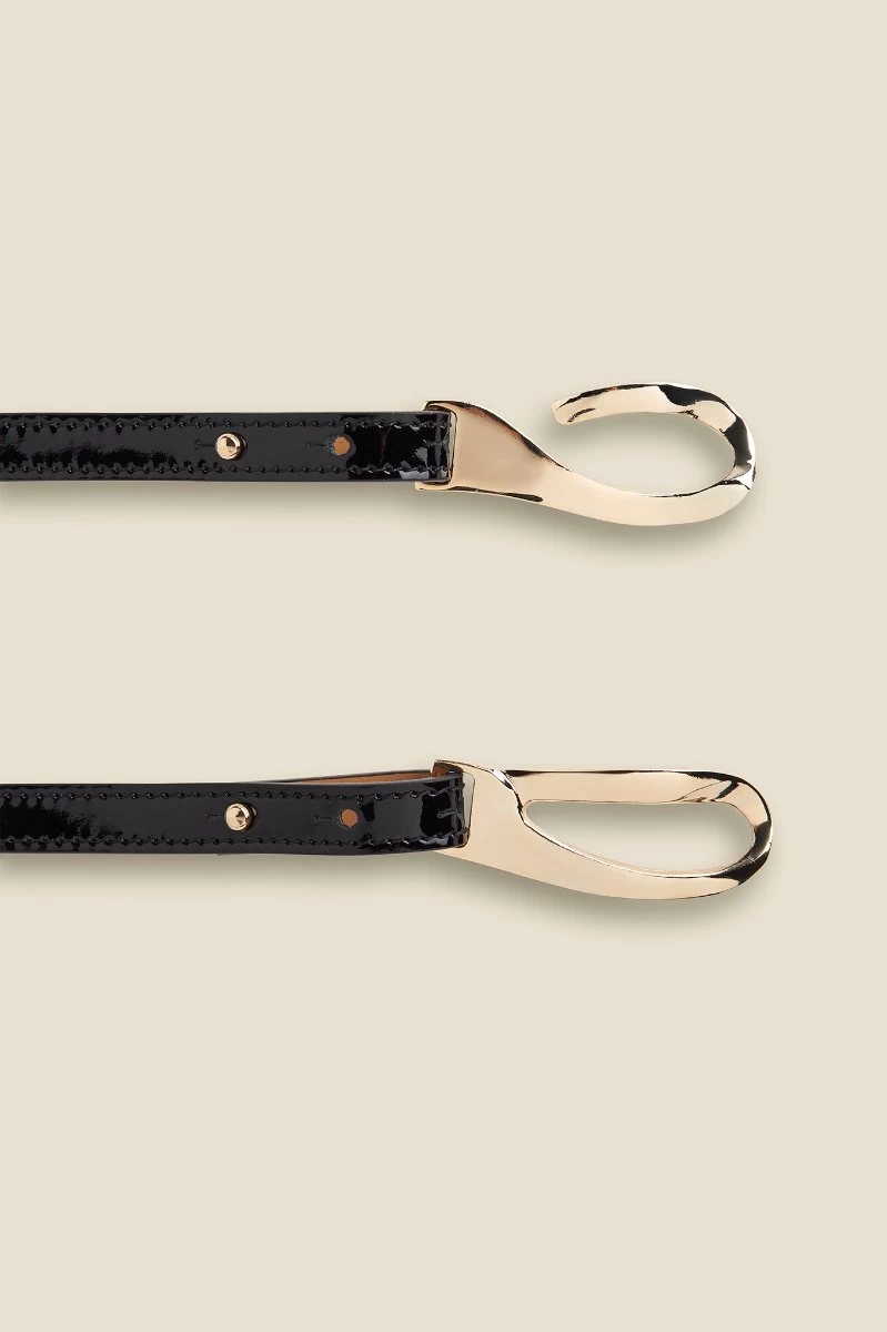 Black Patent Leather Slim Waist Belt With Gold Clasp 4 Black Patent Leather Slim Waist Belt With Gold Clasp - Image 4