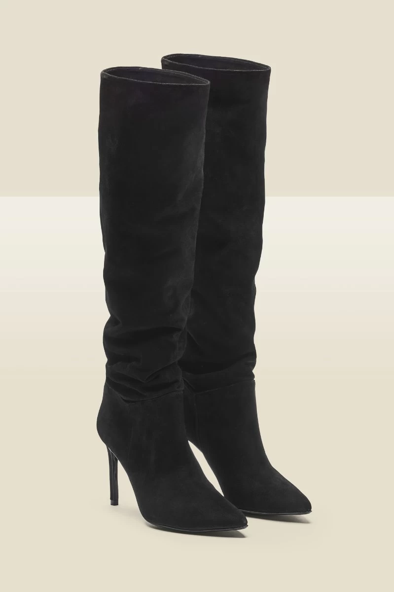 Belle Black Suede Heeled Slouch High Leg Boot 2 Belle Black Suede Heeled Slouch High Leg Boot - Image 2