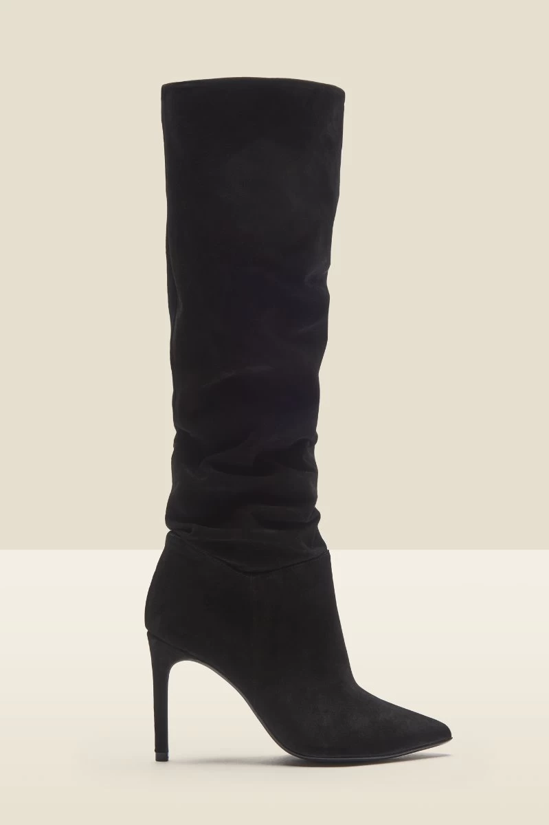 Belle Black Suede Heeled Slouch High Leg Boot 3 Belle Black Suede Heeled Slouch High Leg Boot - Image 3