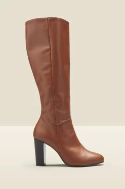 Blake Tan Leather Knee High Boots -Trendora Shop sosandar shoes brownboot a 1