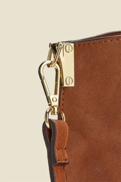 Tan Faux Suede & Leather Tote Bag With Shoulder Strap -Trendora Shop tan bag 3 1