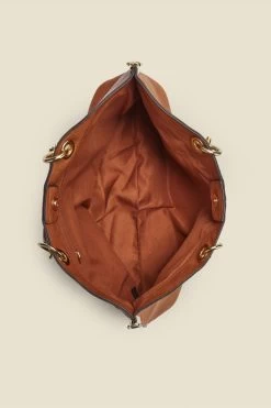 Tan Faux Suede & Leather Tote Bag With Shoulder Strap -Trendora Shop tan bag 4 1