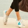 Victoria Turquoise V Detail Leather Trainers