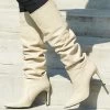 Belle Cream Leather Slouch Stiletto Heel Knee High Boot