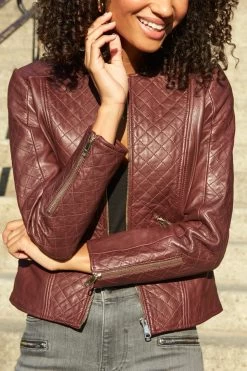 Burgundy Quilted Leather Collarless Jacket -Trendora Shop web 13 a21ol005 a20bd002gy 131