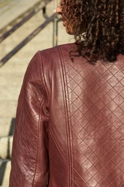 Burgundy Quilted Leather Collarless Jacket -Trendora Shop web 13 a21ol005 a20bd002gy 139
