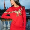 Red Gold Sequin Bow Knit Jumper