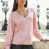 Rose Gold Sequin V Neck Blouson Sleeve Top