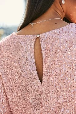 Rose Gold Sequin V Neck Blouson Sleeve Top -Trendora Shop web 16 s20tw100pk 136 2