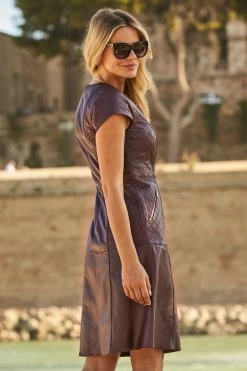 Burgundy Leather Quilt Detail Zip Front Fit & Flare Dress 10 Burgundy Leather Quilt Detail Zip Front Fit & Flare Dress -Trendora Shop web 20 a21dl001rd 110 1