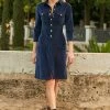 Navy Blue Luxe Velvet Popper Front Dress