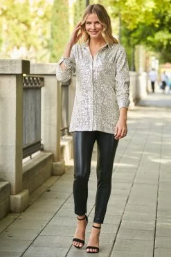 Champagne Gold Sequin Shirt 14 Champagne Gold Sequin Shirt -Trendora Shop web 30 a21tw009 000135