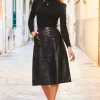 Black Leather A-Line Skirt With Pockets