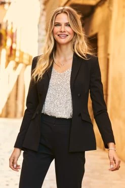Black Satin Detail Tuxedo Blazer -Trendora Shop web 58 a19ow016 a19bw010bk 186rc 7 1