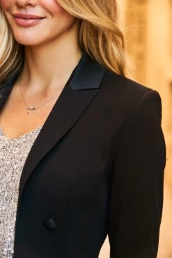 Black Satin Detail Tuxedo Blazer -Trendora Shop web 58 a19ow016 a19bw010bk 186rc 8 1