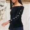 Black Velvet Embellished Sleeve Bardot Top