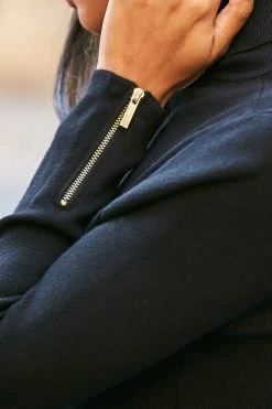 Black Roll Neck Zip Detail Fit & Flare Knitted Dress -Trendora Shop web 84 a21dk597 161