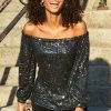 Black Sequin Luxe Bardot Top
