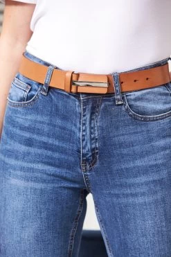 Tan Leather Waist Belt With Gold Clasp